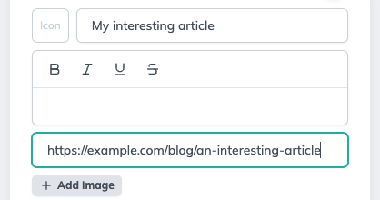 Panel entering a link URL Panel entering a link URL