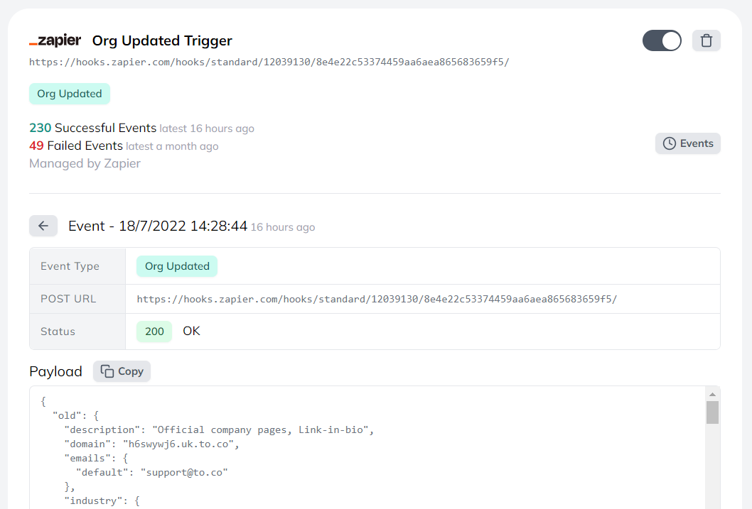 Zapier event log details Zapier event log details