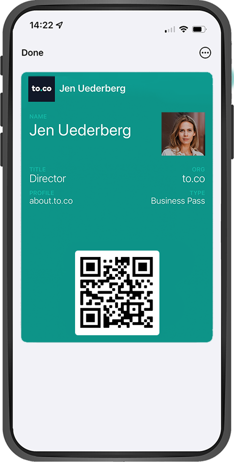 Business Pass on mobile device - screen 1
