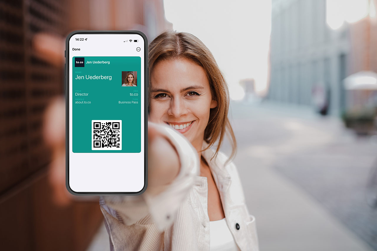 Business professional sharing business card